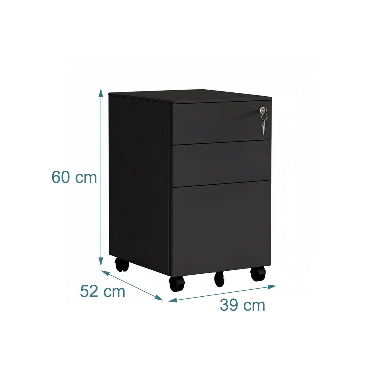 Lockable Steel Rolling File Cabinet, 3-Drawer