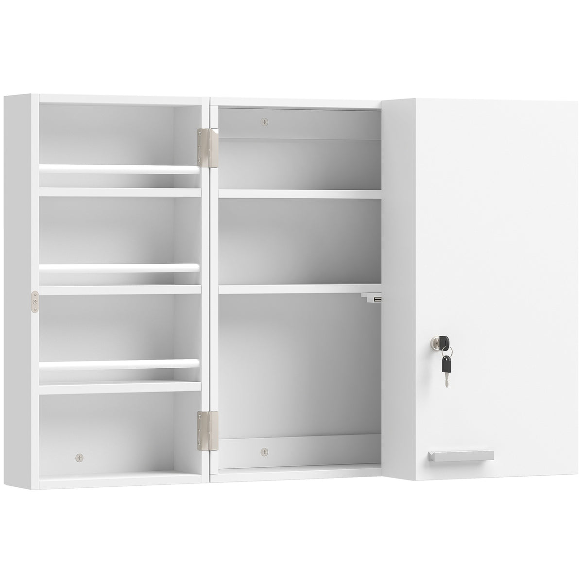 Lockable Wall-Mounted Medicine Cabinet, 11 Compartments, White