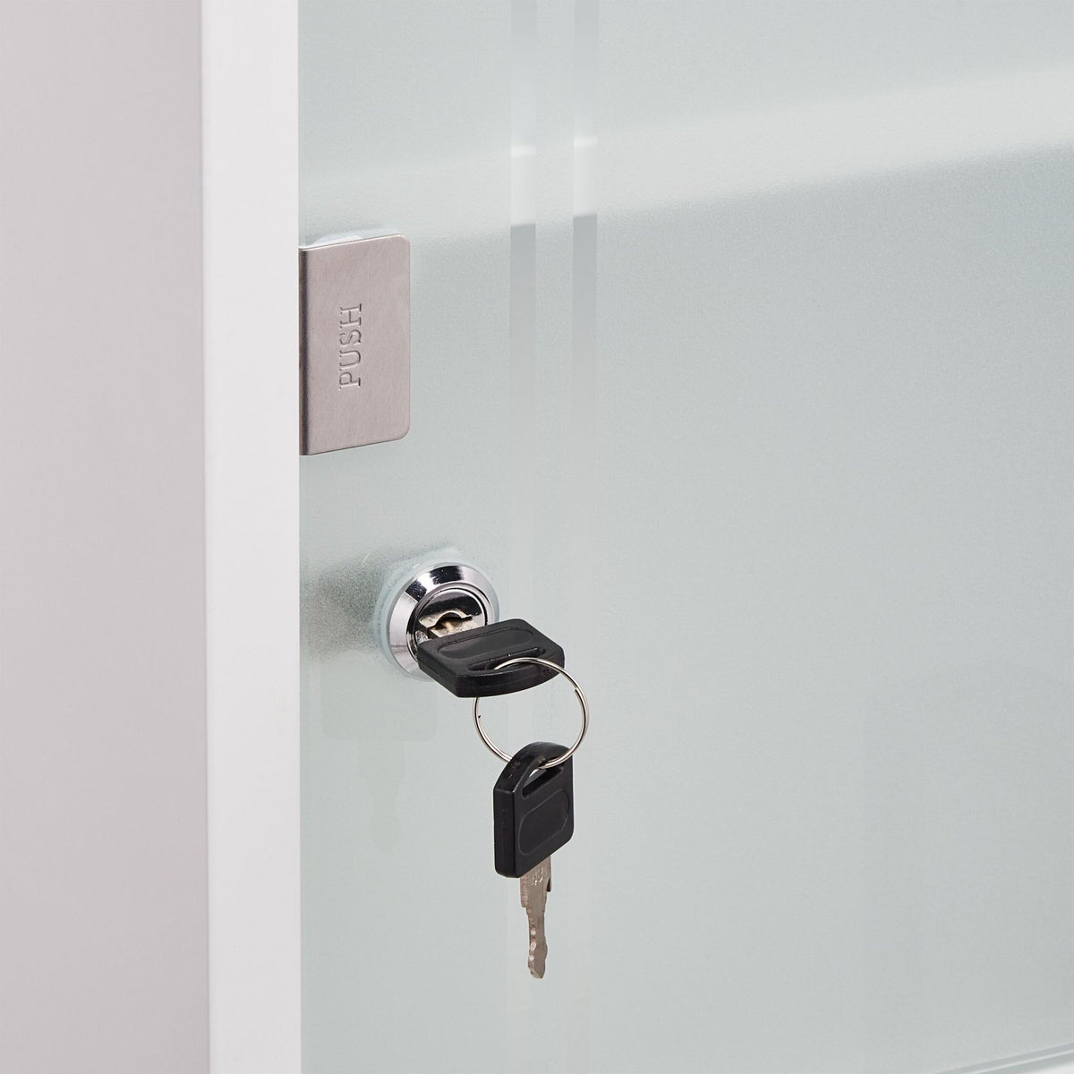 Lockable medicine cabinet with glass door