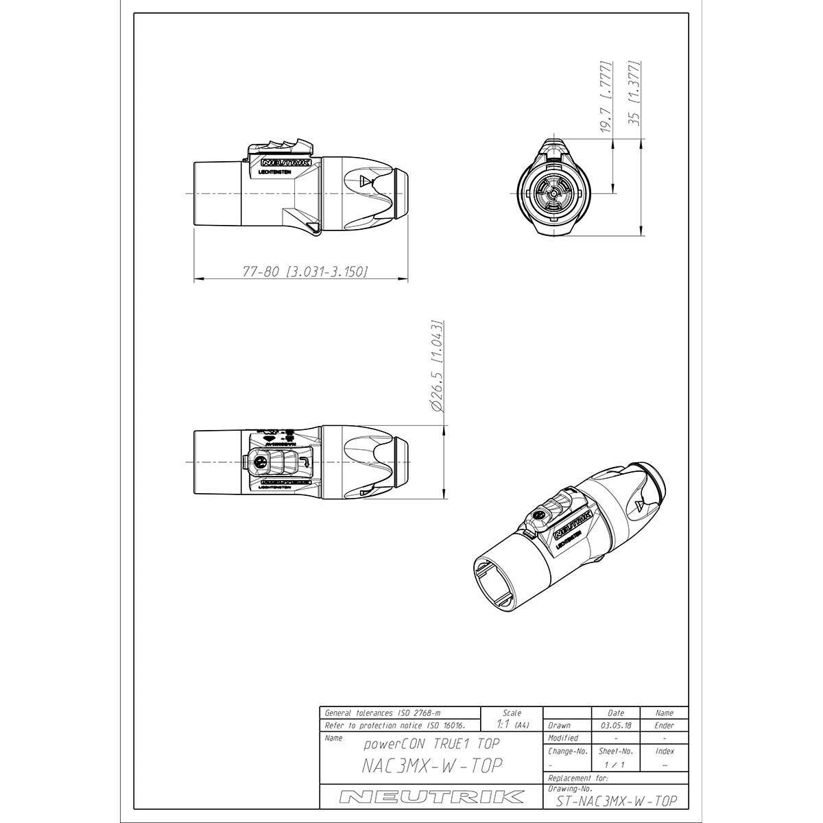 Locking male cable connector, screw terminals