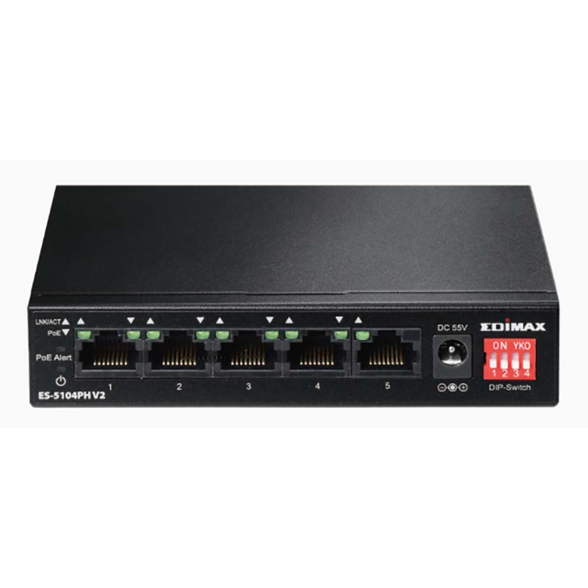 Long Range 5-Port Fast Ethernet Switch with 4 PoE+ Ports & DIP Switch