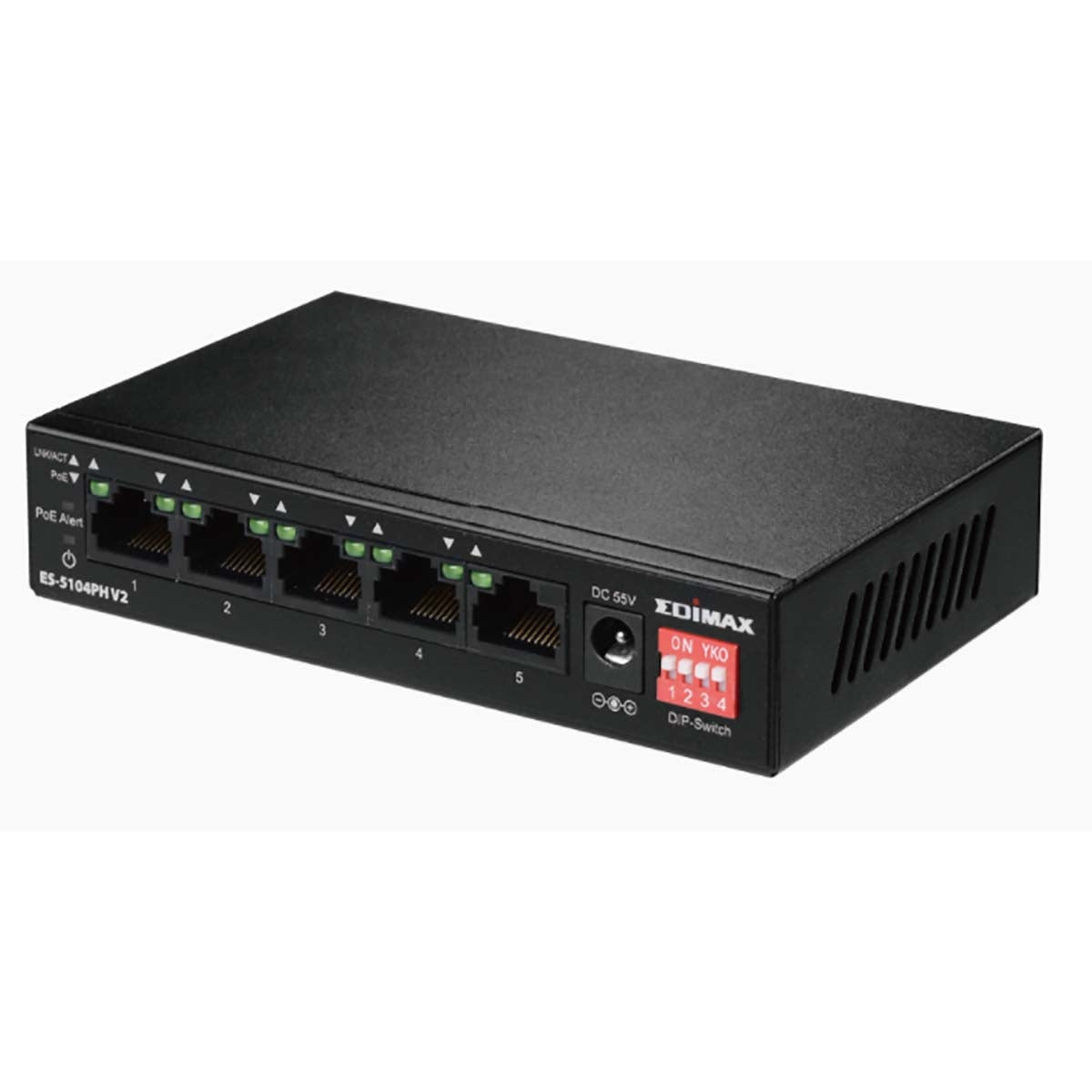 Long Range 5-Port Fast Ethernet Switch with 4 PoE+ Ports & DIP Switch