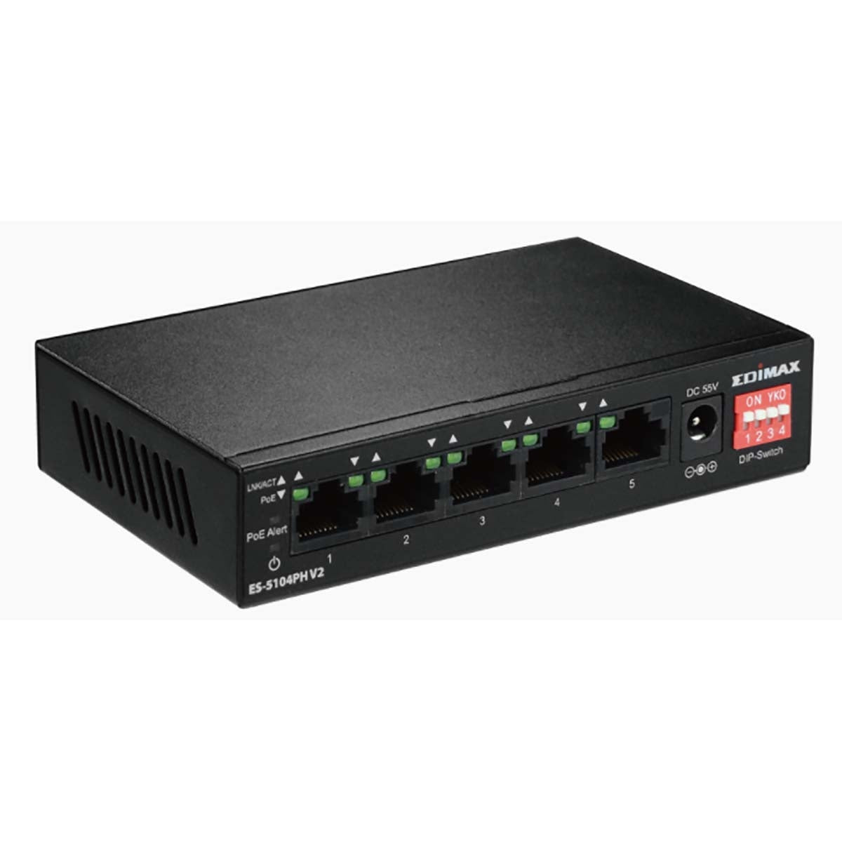 Long Range 5-Port Fast Ethernet Switch with 4 PoE+ Ports & DIP Switch