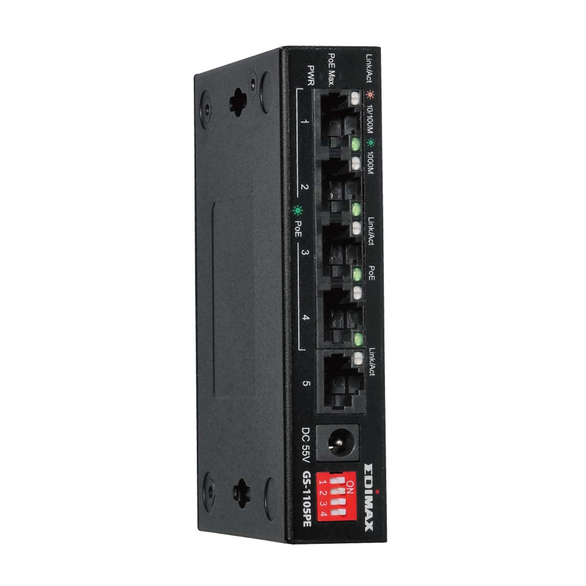 Long Range 5-Port Gigabit PoE+ Switch with 4 PoE+ Ports and DIP Switch
