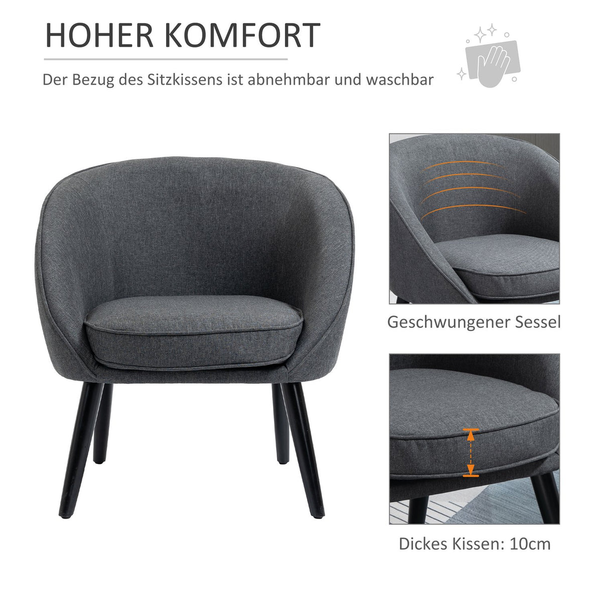 Lounge Chair Cocktail Chair Upholstered Chair Office Chair Living Room Chair Dining Room Modern With Linen Look Wood Gray 71 X 65 X 75 Cm