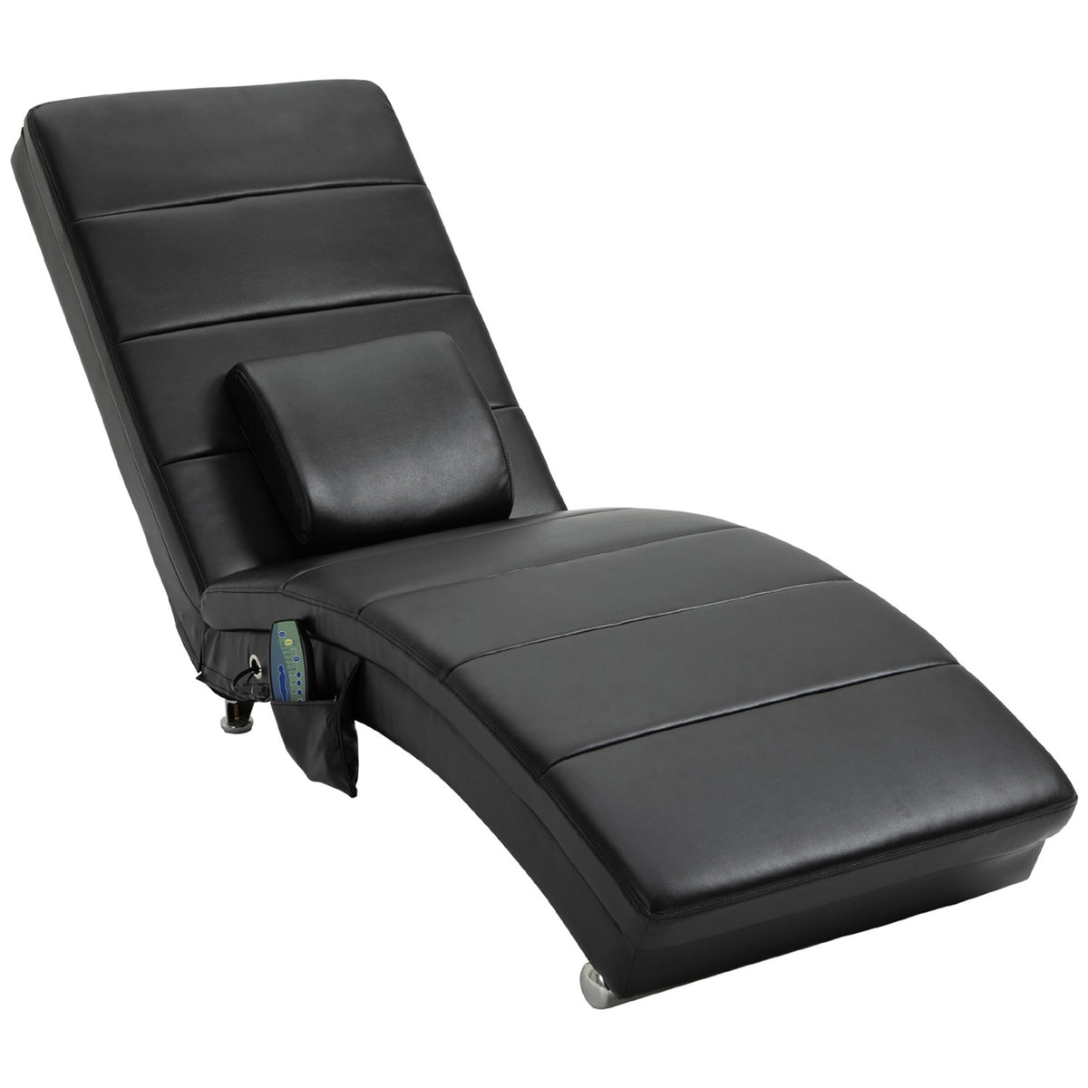 Lounge Chair Relaxation Lounger With Massage Function, High Backrest And Cushion Faux Leather Metal Foam Black 58 X 163 X 87 Cm
