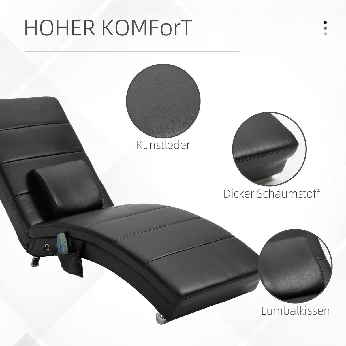 Lounge Chair Relaxation Lounger With Massage Function, High Backrest And Cushion Faux Leather Metal Foam Black 58 X 163 X 87 Cm