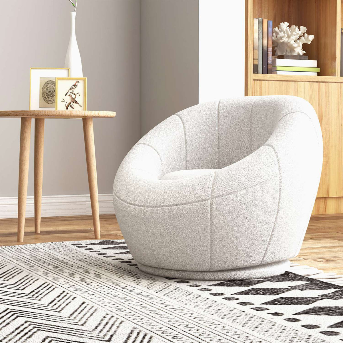 Lounge Chair Small Single Chair Swivel Upholstered Chair Armrest Chair Plush Chair for Living Room White