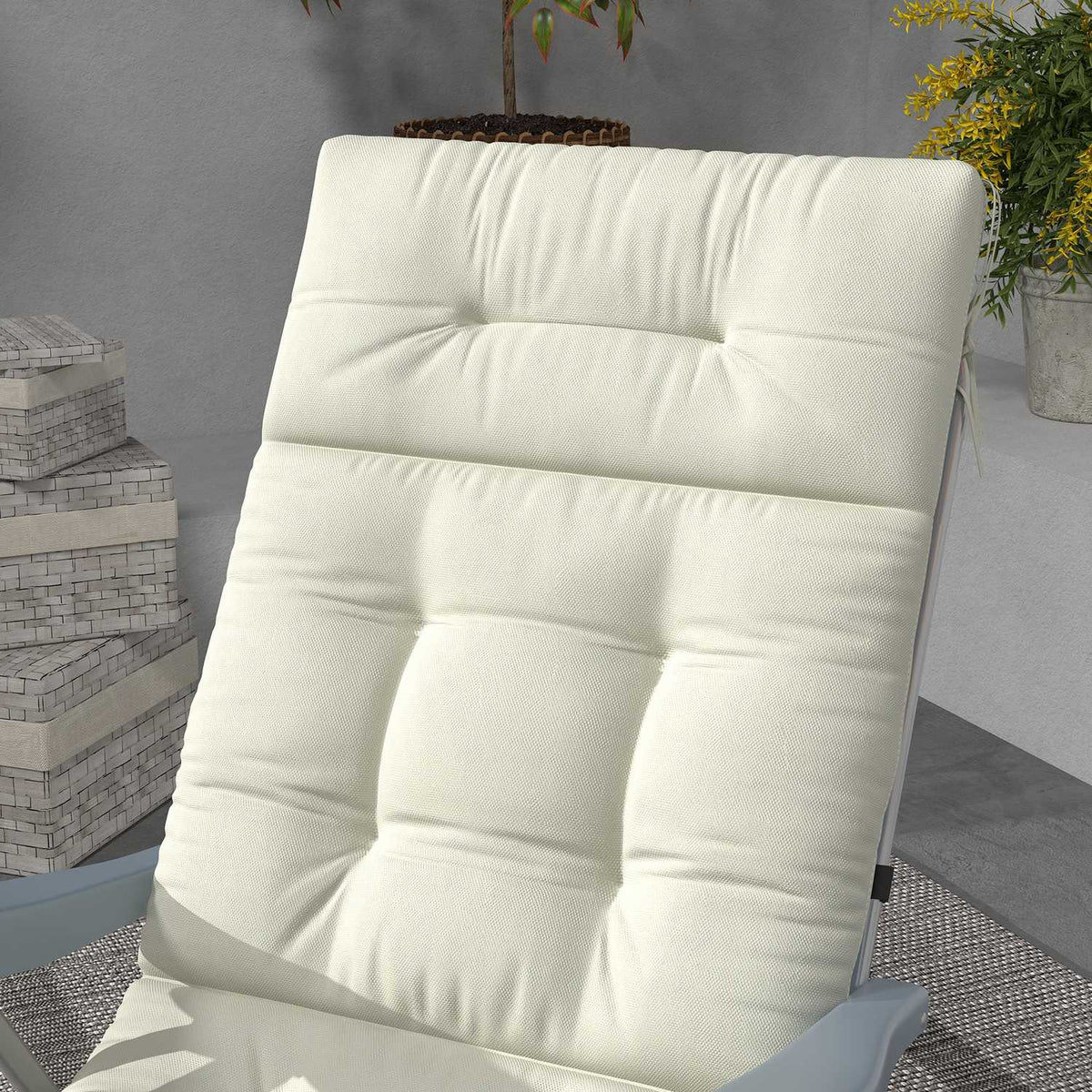 Lounger cushion upholstered sun lounger garden lounger polyester cream white 200x60x13cm