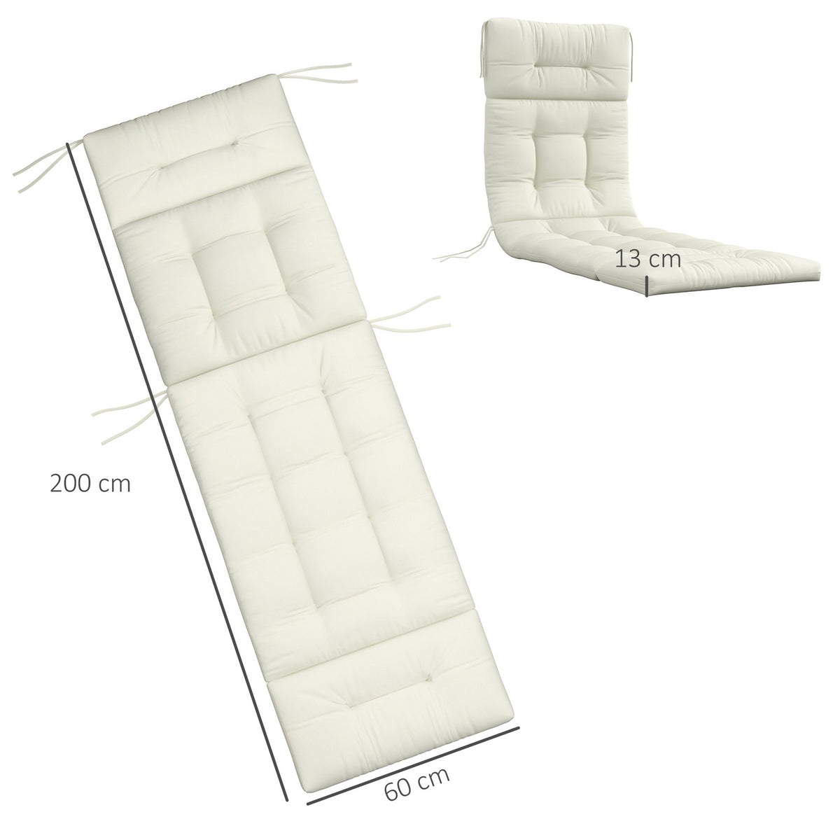 Lounger cushion upholstered sun lounger garden lounger polyester cream white 200x60x13cm