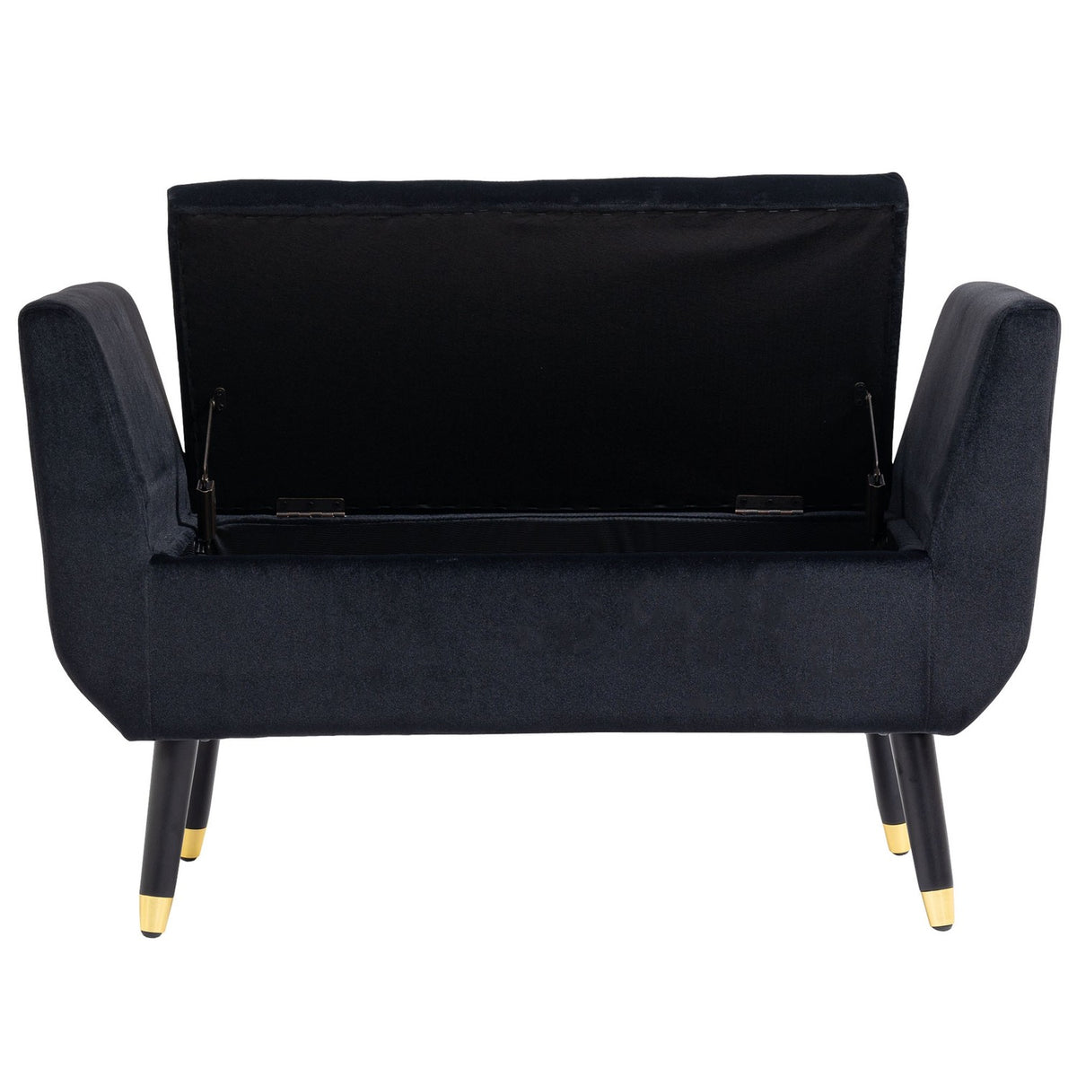 Luxury Bench Upholstered Bench With Storage Space & Armrests, Velvety Polyester, Rubber Wood, Black, 107 X 42 X 65 Cm