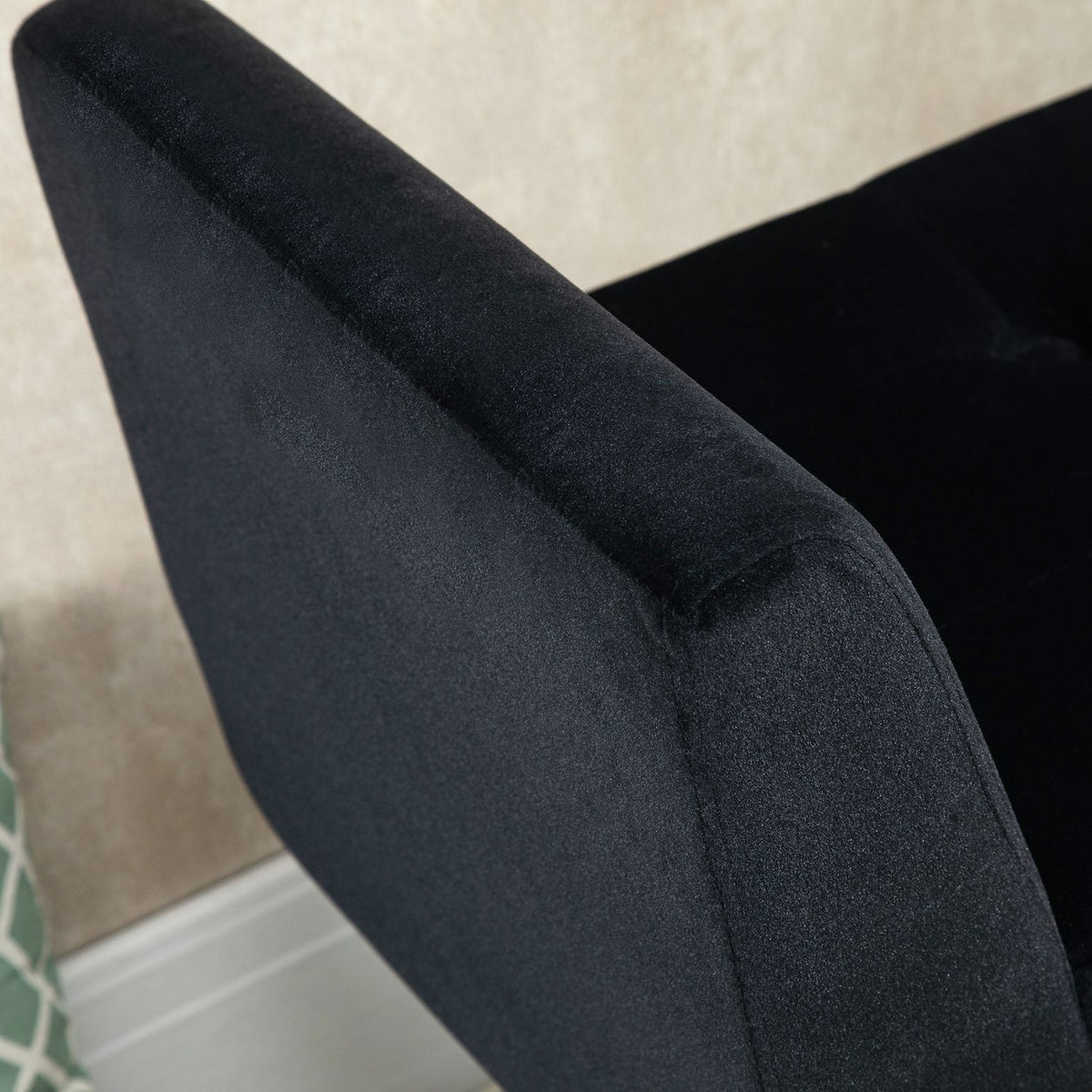 Luxury Bench Upholstered Bench With Storage Space & Armrests, Velvety Polyester, Rubber Wood, Black, 107 X 42 X 65 Cm