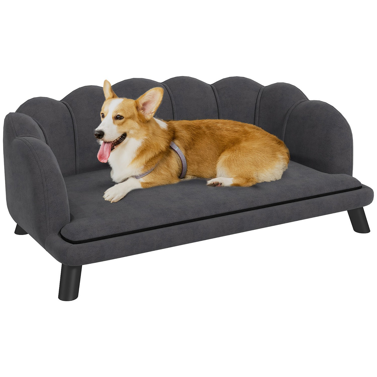 Luxury Dog Sofa Backrest Wooden Legs Dark Gray 98.5X60.5X35.5Cm