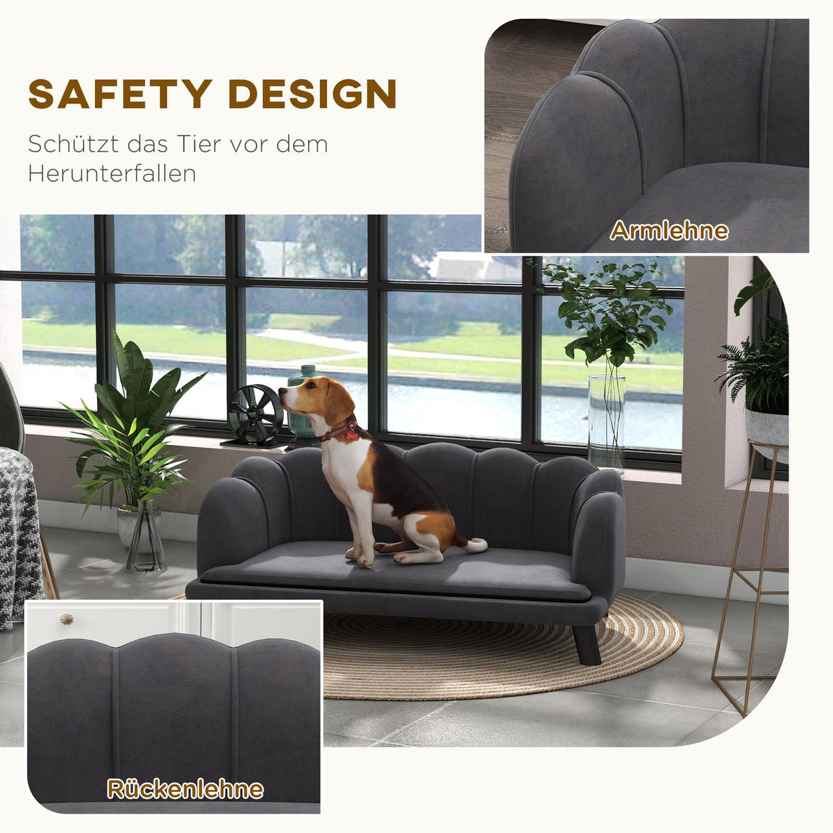 Luxury Dog Sofa Backrest Wooden Legs Dark Gray 98.5X60.5X35.5Cm