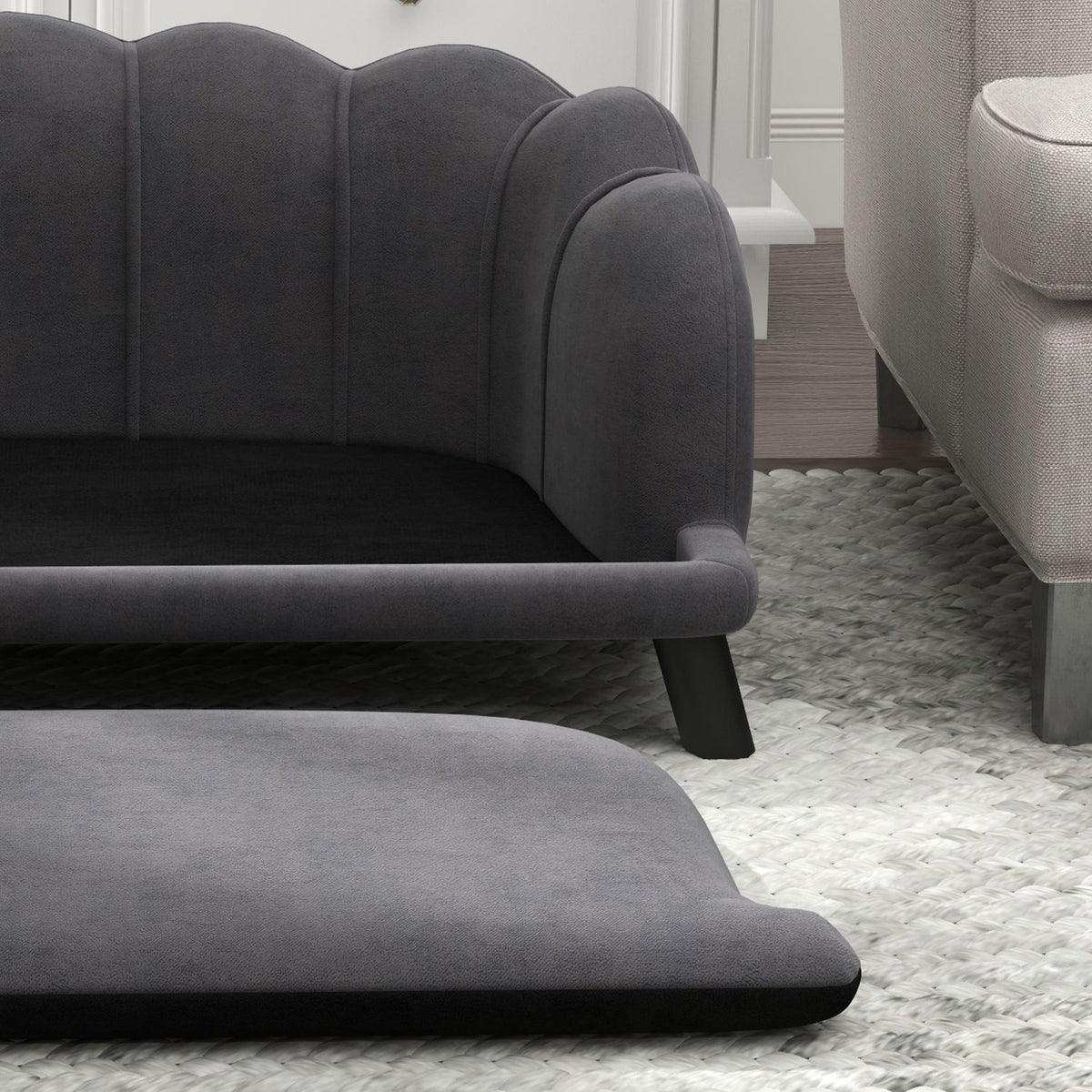 Luxury Dog Sofa Backrest Wooden Legs Dark Gray 98.5X60.5X35.5Cm