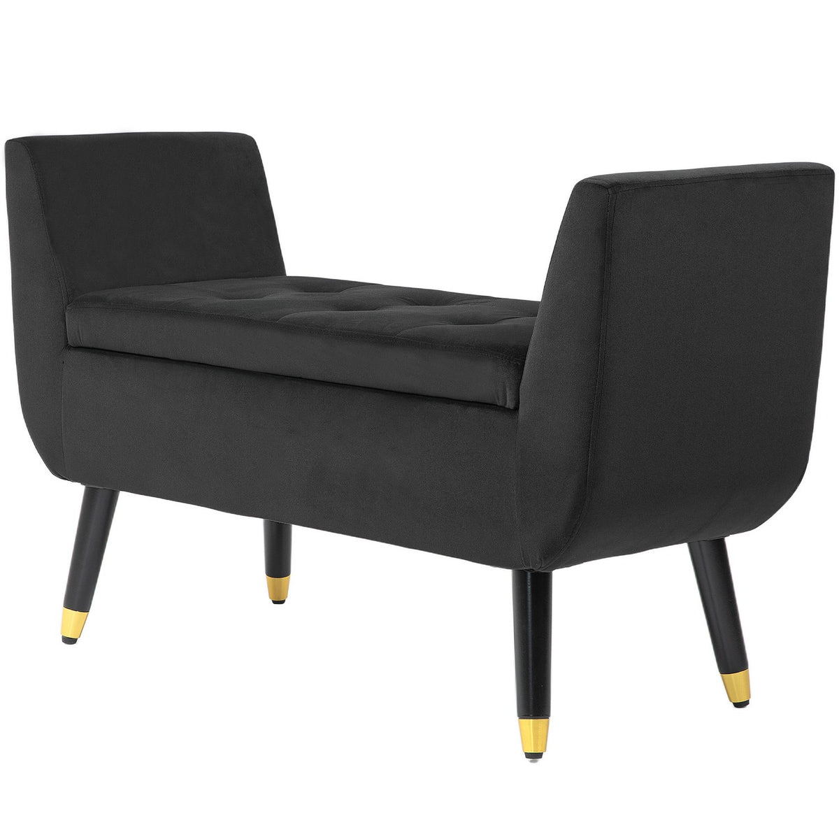 Luxury bench upholstered bench with storage space armrests chest bench velvety polyester rubber wood dark gray 107 x 42 x 65 cm