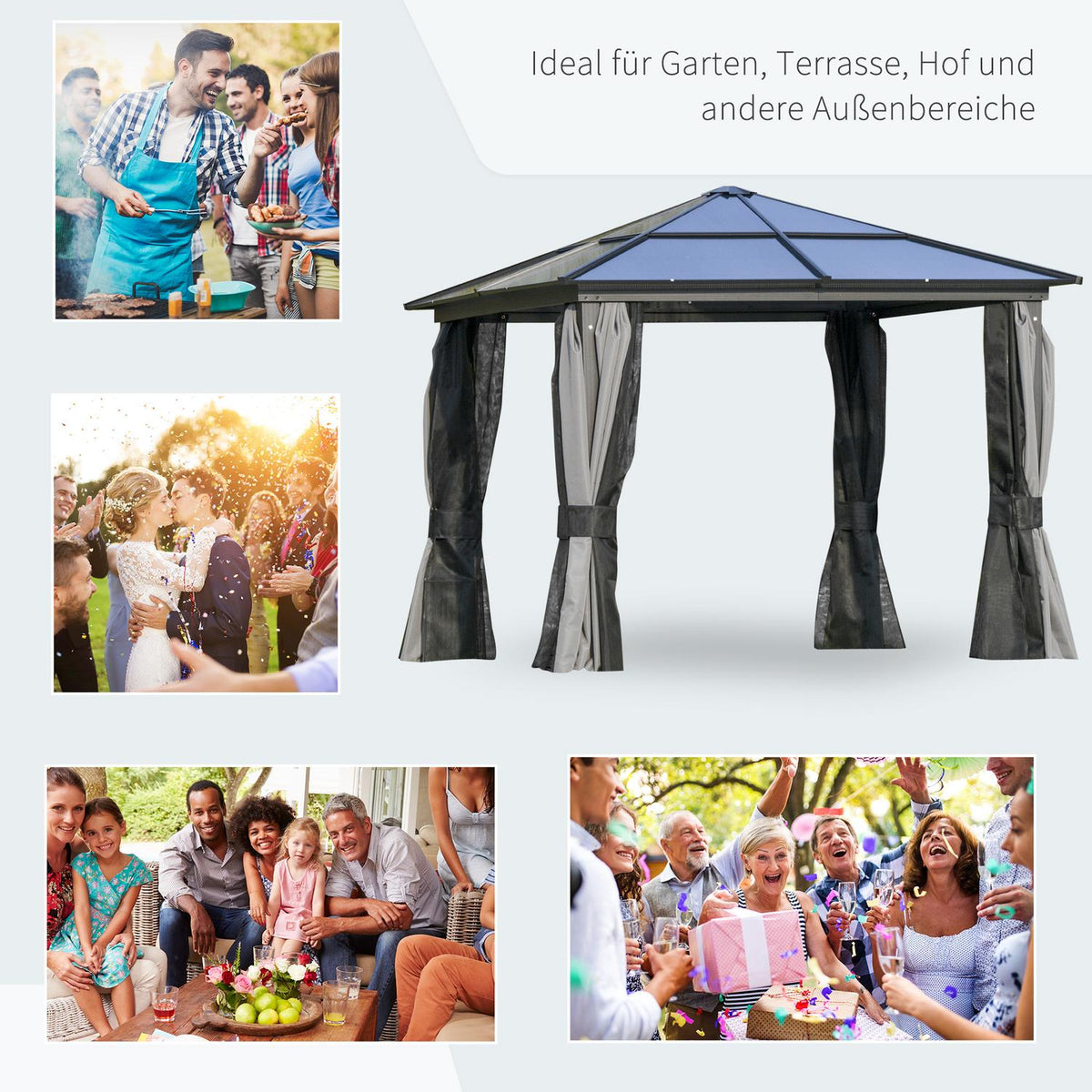 Luxury pavilion garden pavilion aluminum party tent garden tent with translucent PC roof brown + beige 300 x 360 x 265 cm |