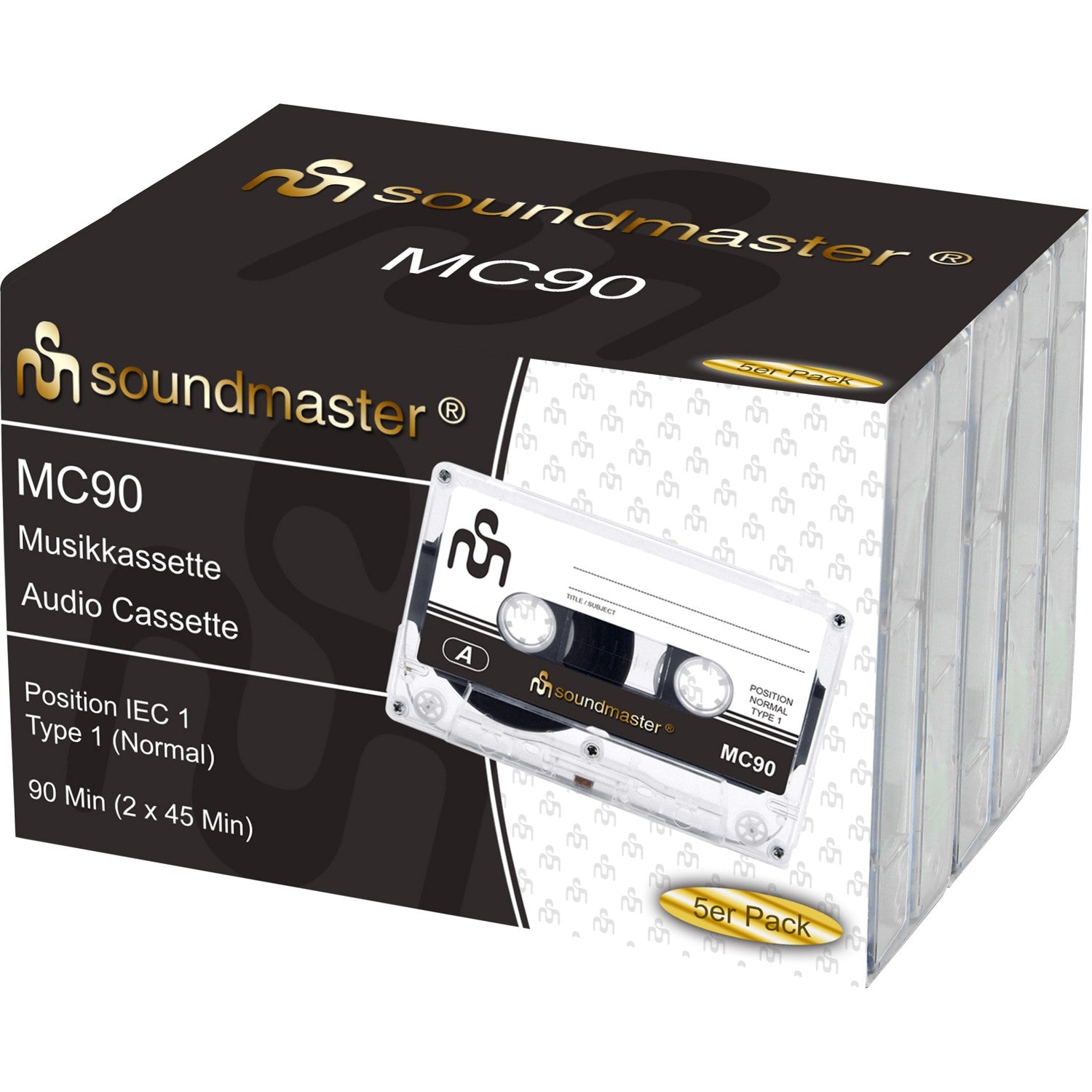 MC905P IEC1 90 minute cassette tape 5-pack