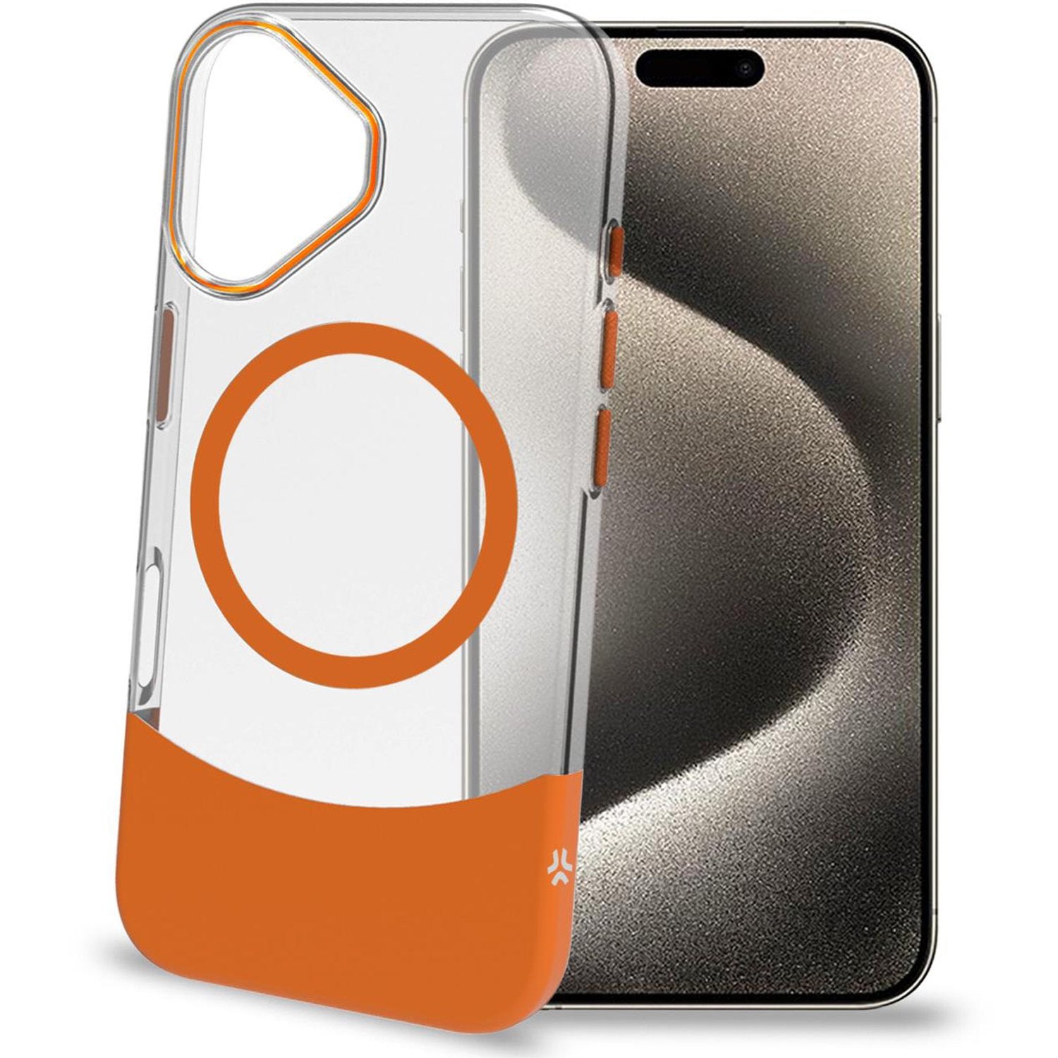 Magdual MagSafe compatible case iPhone 16 Orange + Transparent
