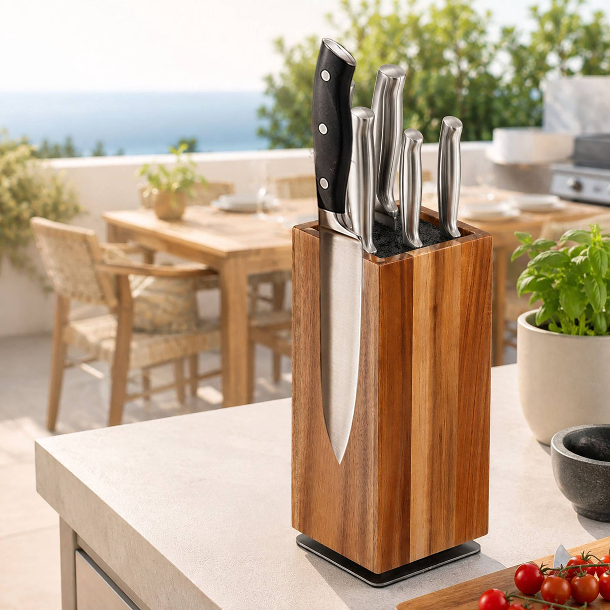 Magnetic Acacia Wood Knife Block with Bristle Insert