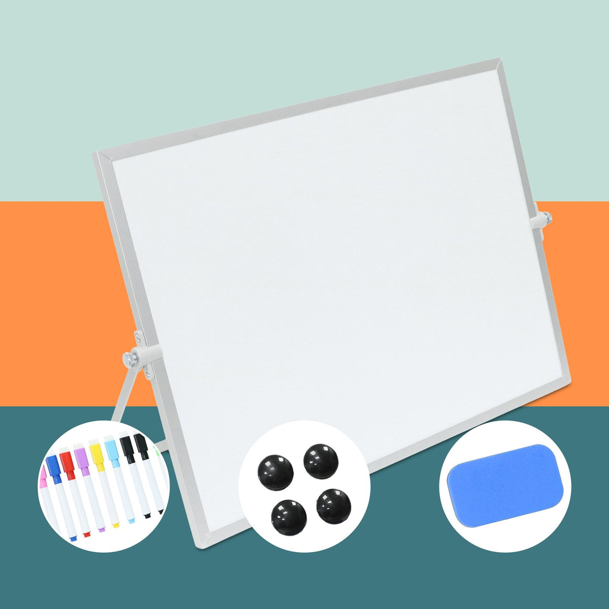 Magnetic Desk Whiteboard, Double-Sided, 10 Markers
