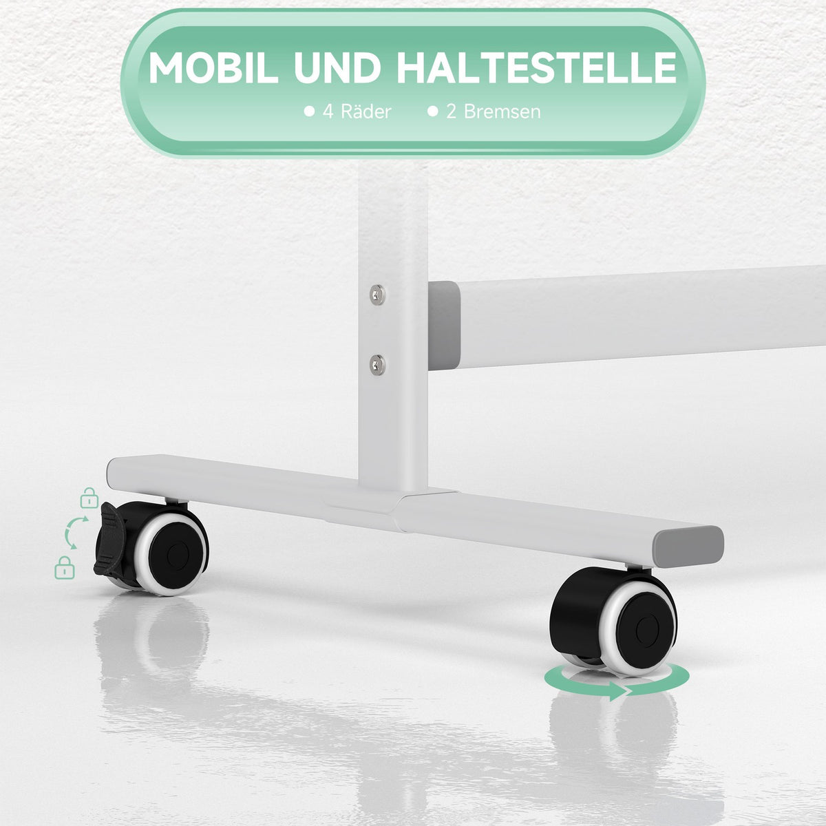 Magnetic Whiteboard 120 x 90 cm Double-Sided Magnetic Board with Stand, Wheels, 6 Markers & 1 Eraser Sponge, 360° Swivel, 3-Level Adjustable Magnetic Board for Office, Home