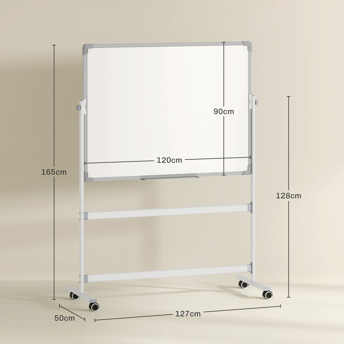 Magnetic Whiteboard 120 x 90 cm Double-Sided Magnetic Board with Stand, Wheels, 6 Markers & 1 Eraser Sponge, 360° Swivel, 3-Level Adjustable Magnetic Board for Office, Home