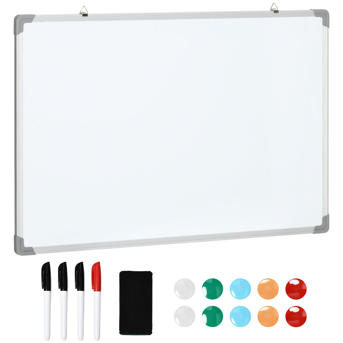 Magnetic Whiteboard With 4 Pens, 1 Sponge, 10 Magnets, Dry Wipe, White