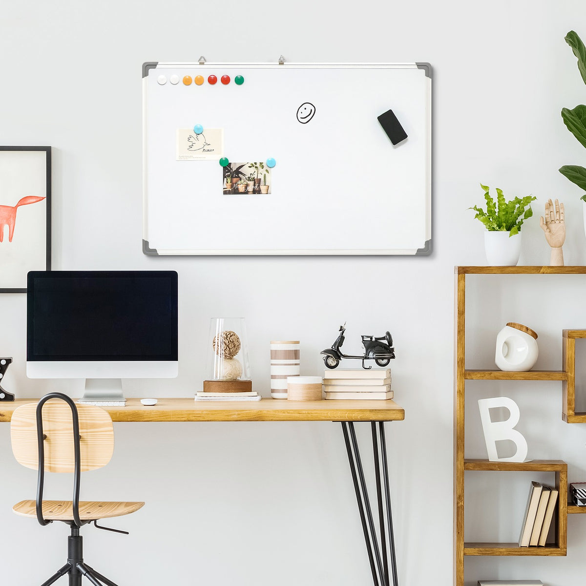Magnetic Whiteboard With 4 Pens, 1 Sponge, 10 Magnets, Dry Wipe, White