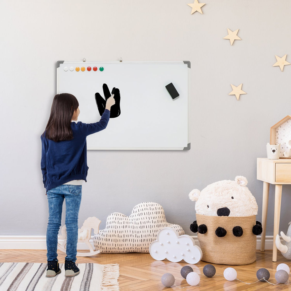 Magnetic Whiteboard With 4 Pens, 1 Sponge, 10 Magnets, Dry Wipe, White