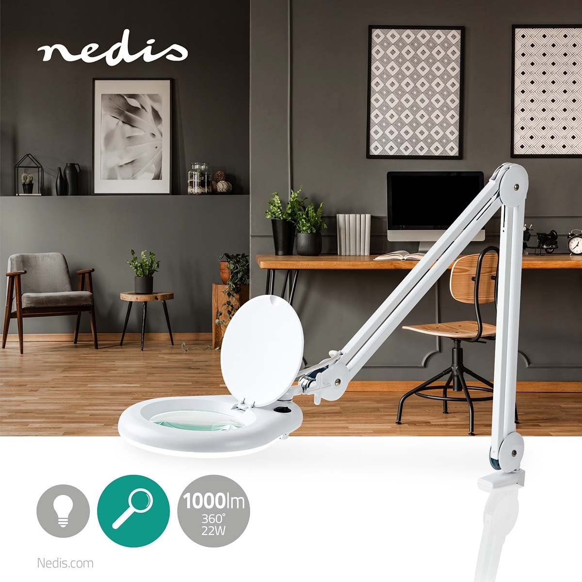 Magnifying glass Table lamp | Lens power: 3 Diopter | 22 W| 1000 lm | White