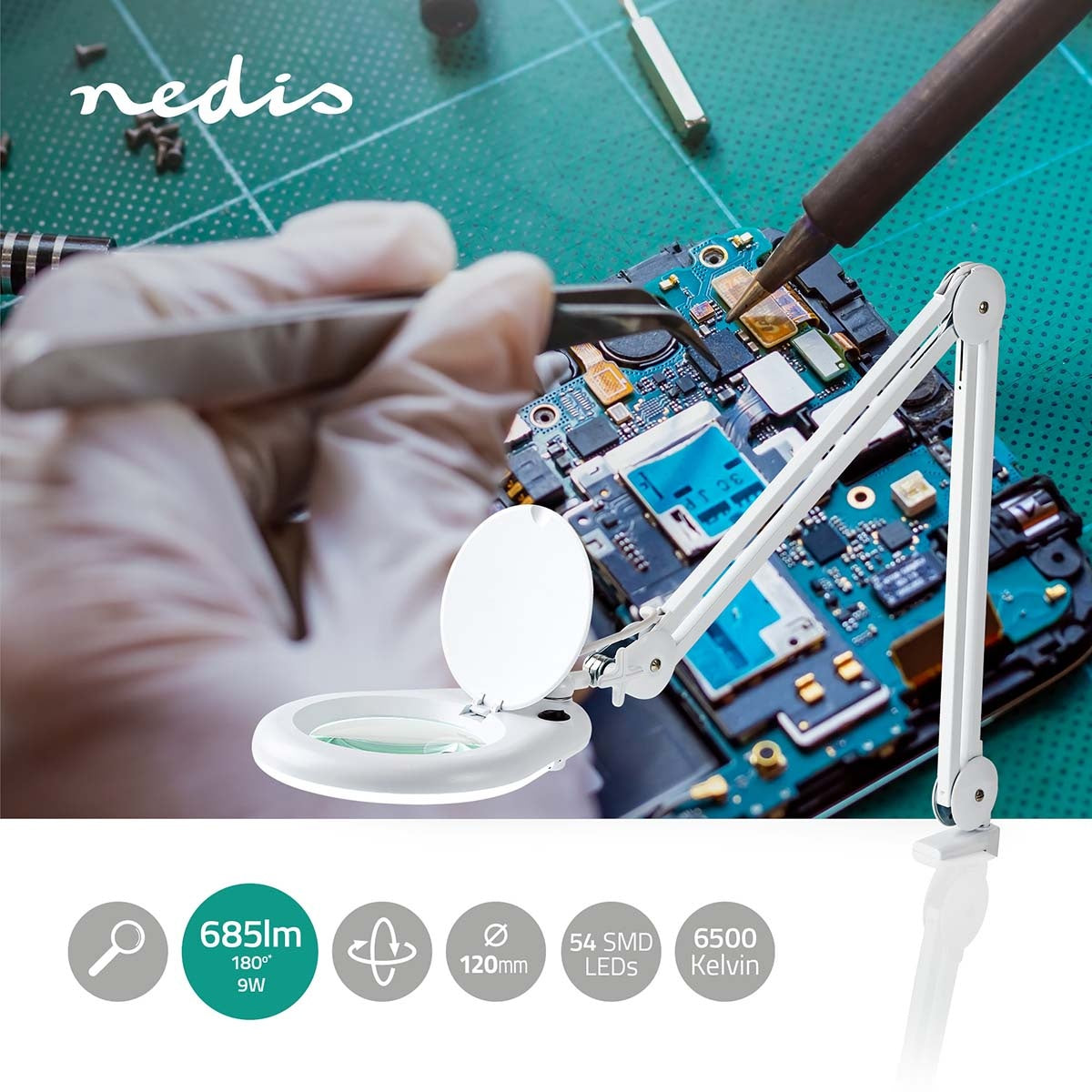 Magnifying glass Table lamp | Lens power: 3 Diopter | 6500 K| 9 W| 720 lm | White