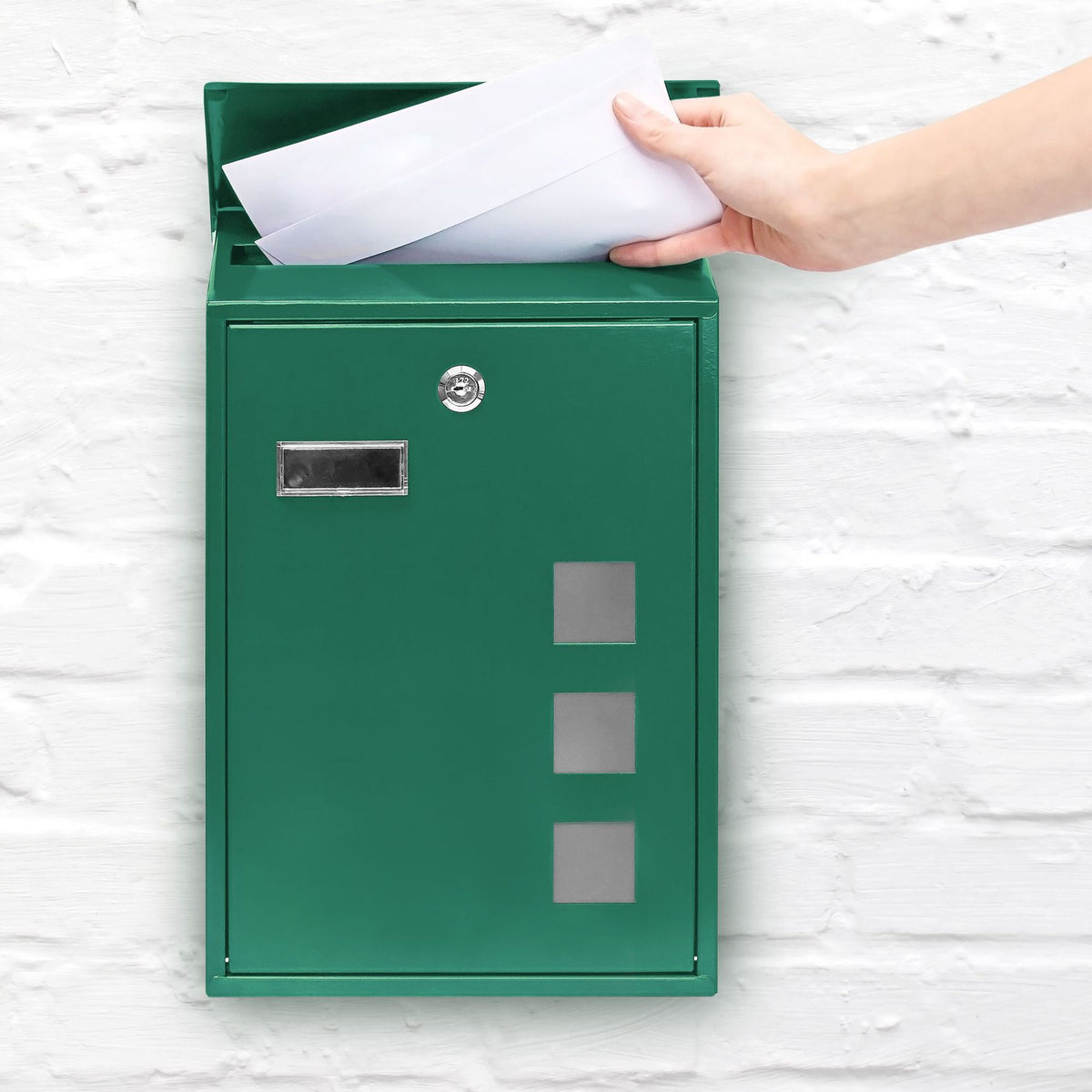 Mailbox with 3 square viewing windows