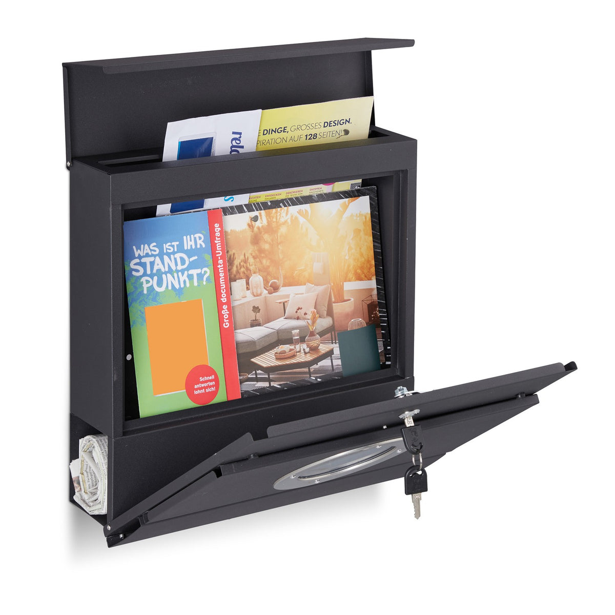 Mailbox with newspaper holder black