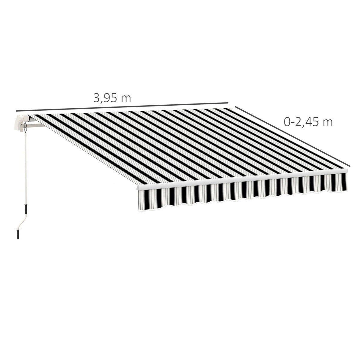 Manual Folding Arm Awning 4 M With Hand Crank Balcony Awning Sun Protection Wall Mounting Balcony Aluminum White + Blue 395 X 245 Cm