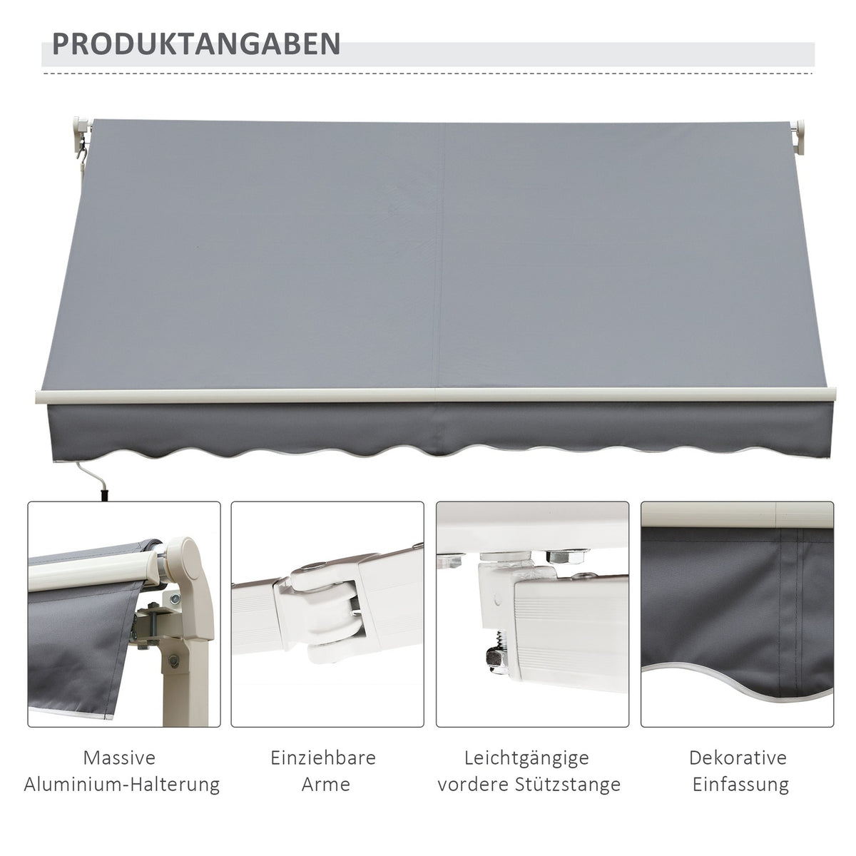 Manual Folding Arm Awning Balcony Awning 4 M With Hand Crank Sun Protection Wall Mounting Balcony Aluminum White + Gray 395 X 245 Cm