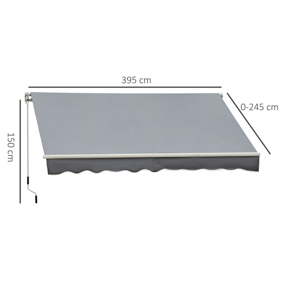 Manual Folding Arm Awning Balcony Awning 4 M With Hand Crank Sun Protection Wall Mounting Balcony Aluminum White + Gray 395 X 245 Cm