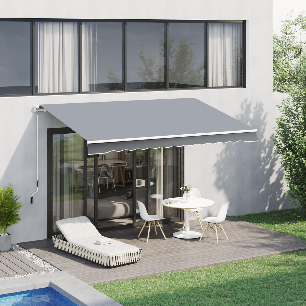 Manual Folding Arm Awning Balcony Awning 4 M With Hand Crank Sun Protection Wall Mounting Balcony Aluminum White + Gray 395 X 245 Cm