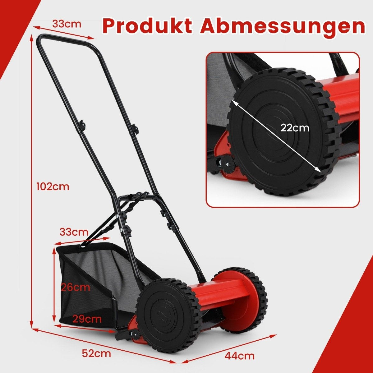 Manual Lawn Mower, 30 cm Blade, 18.5 L Grass Catcher