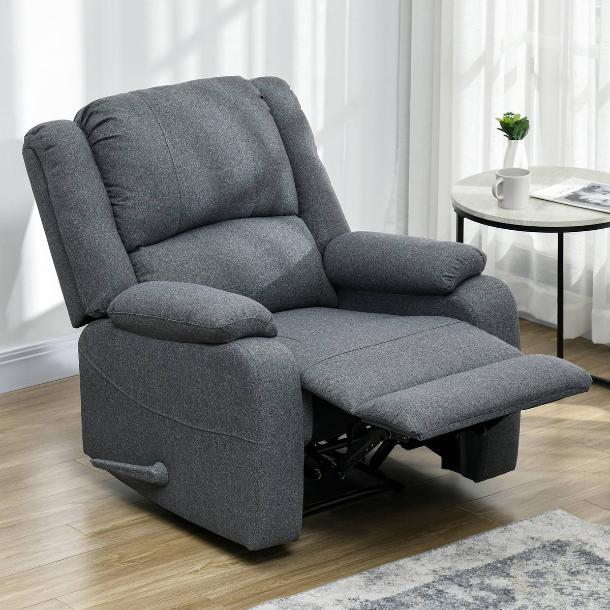 Manual relaxation chair, can hold up to 150 kg, TV chair with reclining function, linen look, TV chair with side handle, footrest