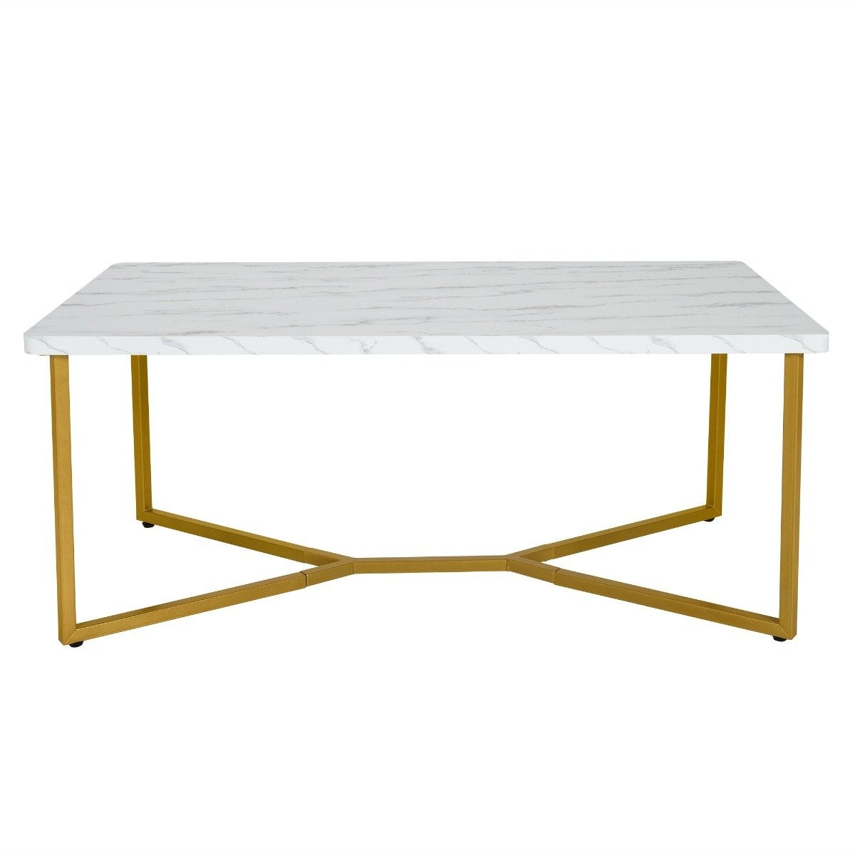 Marble Coffee Table with Gold Metal Base, Adjustable Feet