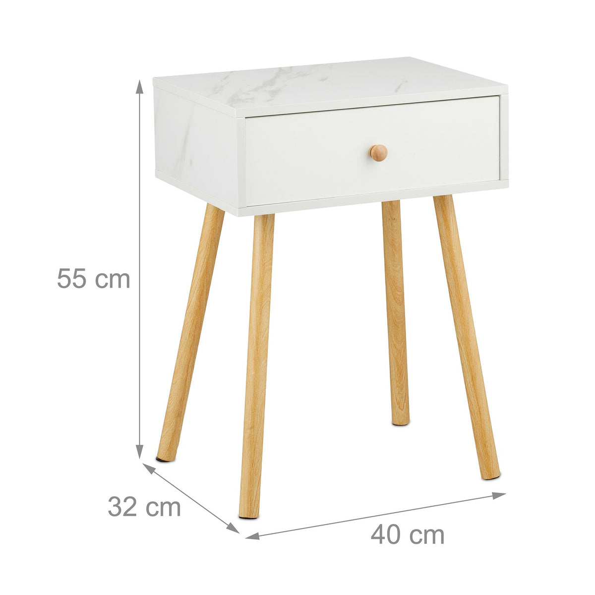 Marble Effect Bedside Table with Drawer Storage