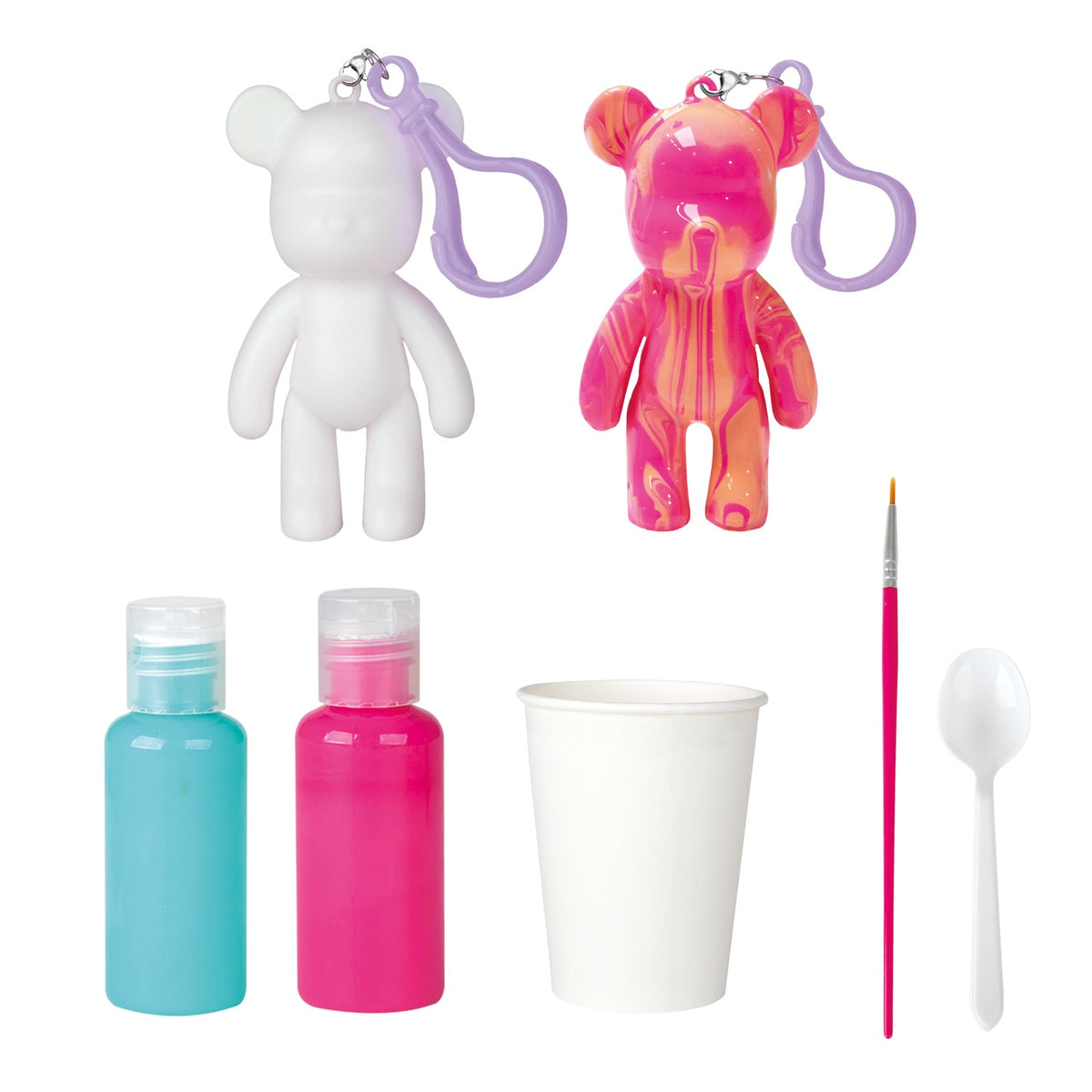 Marble Keyring Kit, Bear Shape, 6 Pcs, Includes Paints