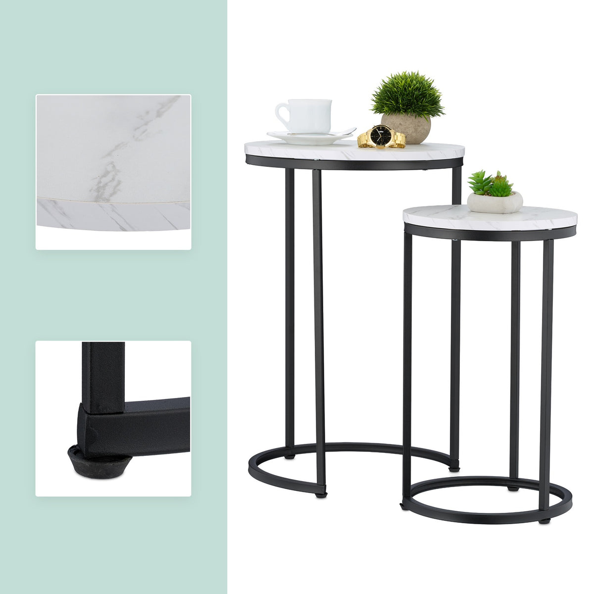 Marble Look Nesting Tables, Set of 2, Metal Legs