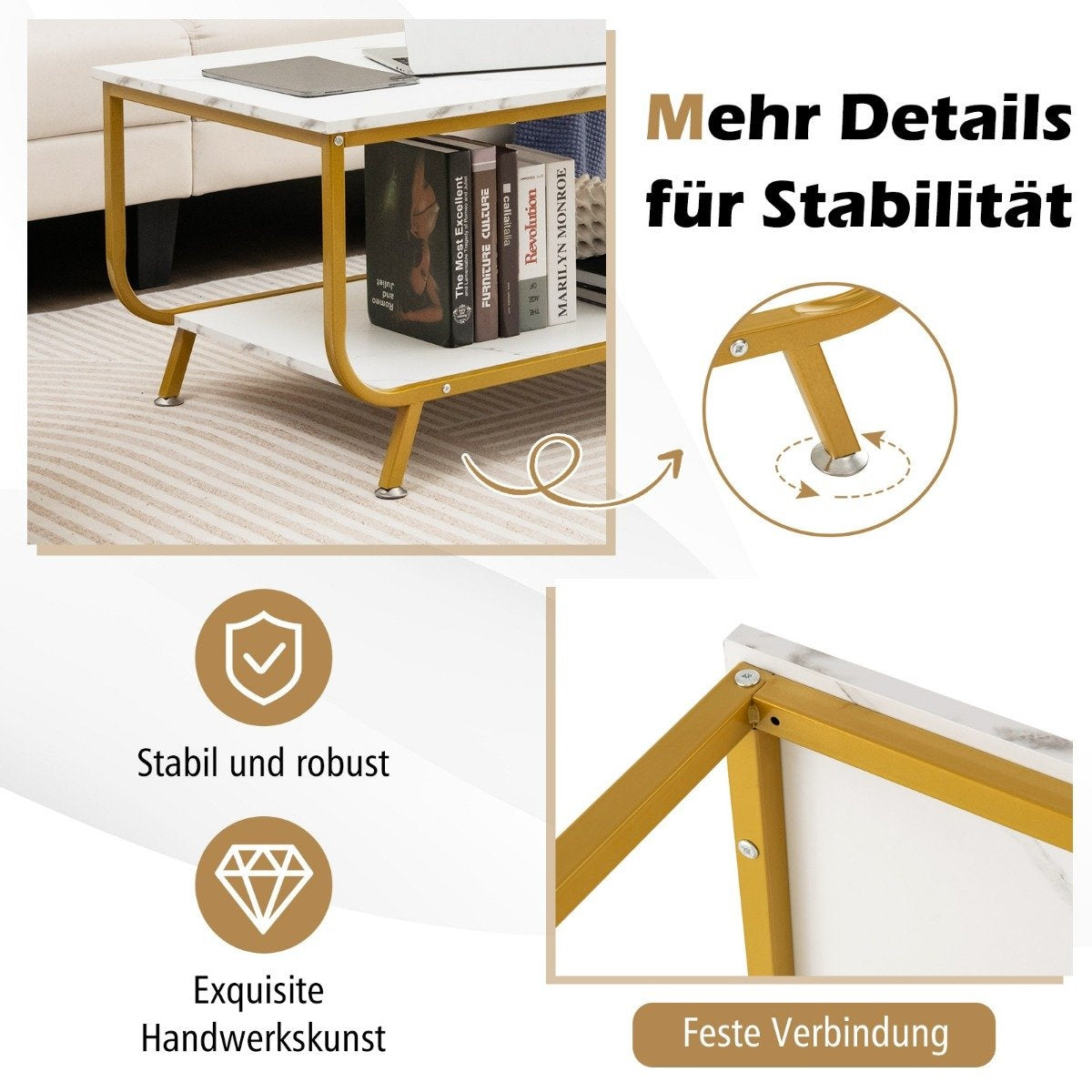 Marble coffee table Rectangular coffee table with 2 levels 105 x 55 x 46.5 cm white