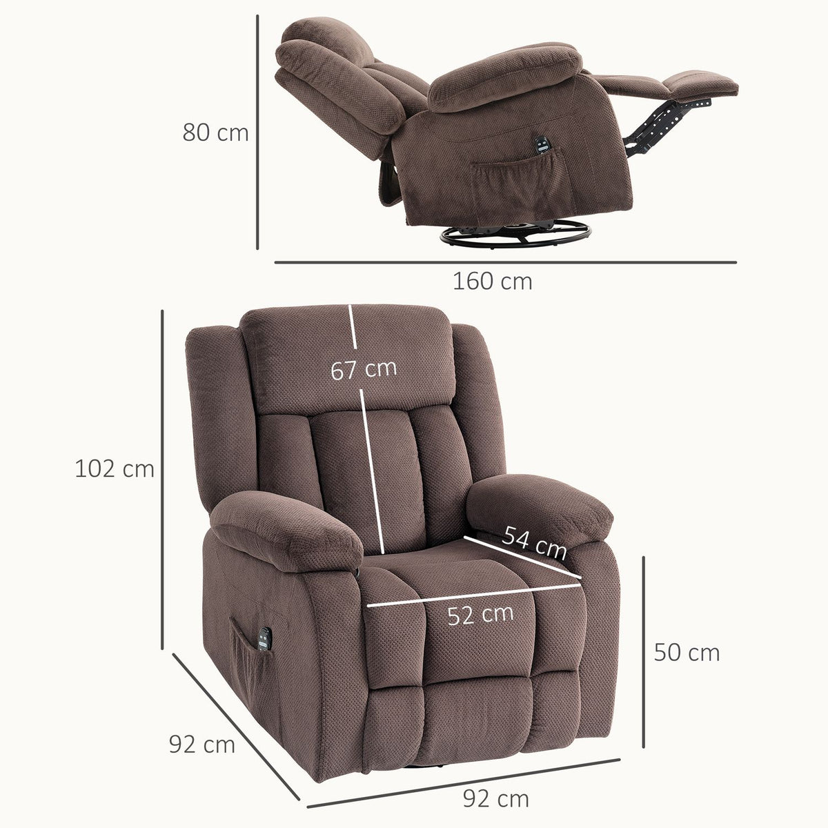 Massage Chair, 8 Vibration Points, 5 Modes, Heated, Brown