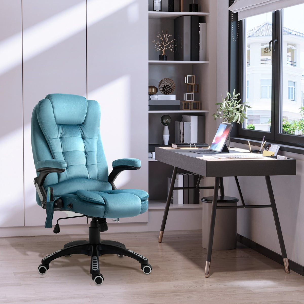 Massage Chair, Executive Chair With Massage Function, Height-Adjustable Swivel Chair, Ergonomic Gaming Chair, Office Chair, Blue, 67 X 74 X 107-116 Cm