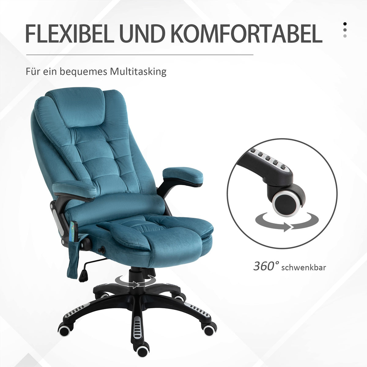 Massage Chair, Executive Chair With Massage Function, Height-Adjustable Swivel Chair, Ergonomic Gaming Chair, Office Chair, Blue, 67 X 74 X 107-116 Cm