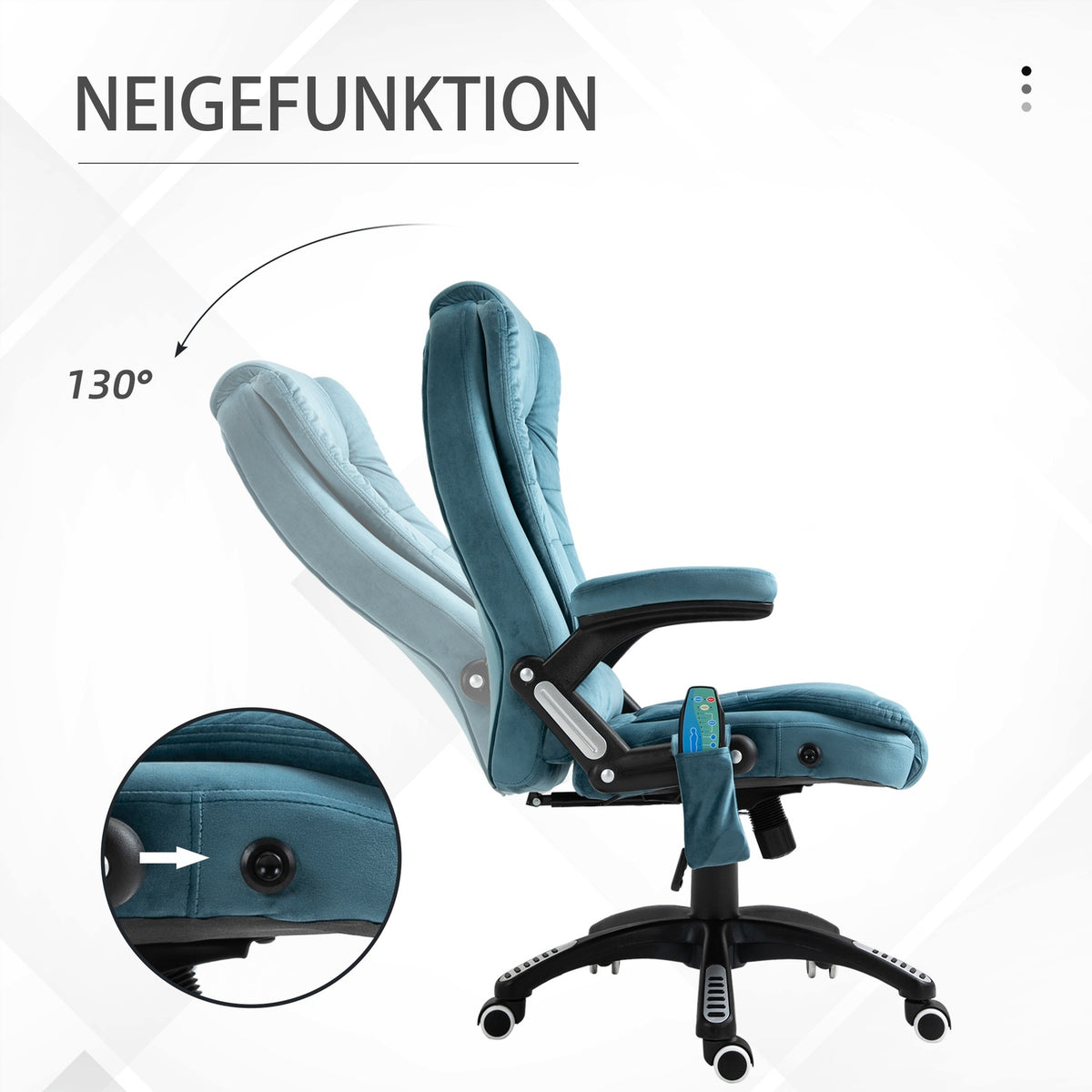 Massage Chair, Executive Chair With Massage Function, Height-Adjustable Swivel Chair, Ergonomic Gaming Chair, Office Chair, Blue, 67 X 74 X 107-116 Cm