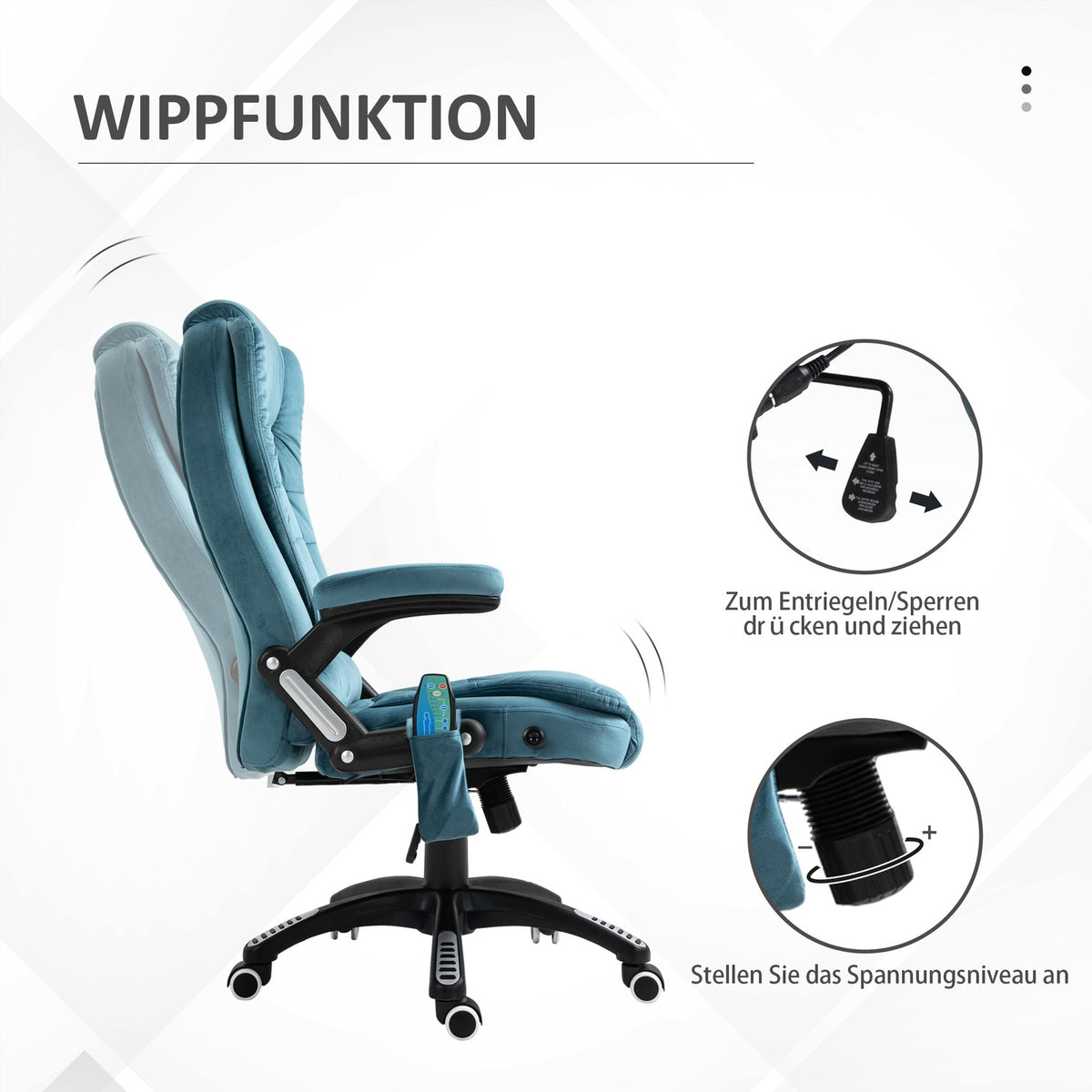 Massage Chair, Executive Chair With Massage Function, Height-Adjustable Swivel Chair, Ergonomic Gaming Chair, Office Chair, Blue, 67 X 74 X 107-116 Cm